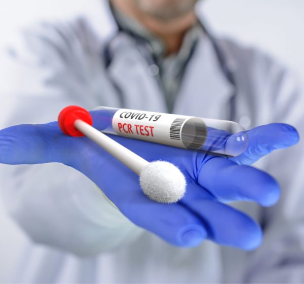 Medical has a PCR test Coronavirus COVID-19, collection process nasal samples NP and OP oral, viral DNA diagnostic procedure RT-PCR